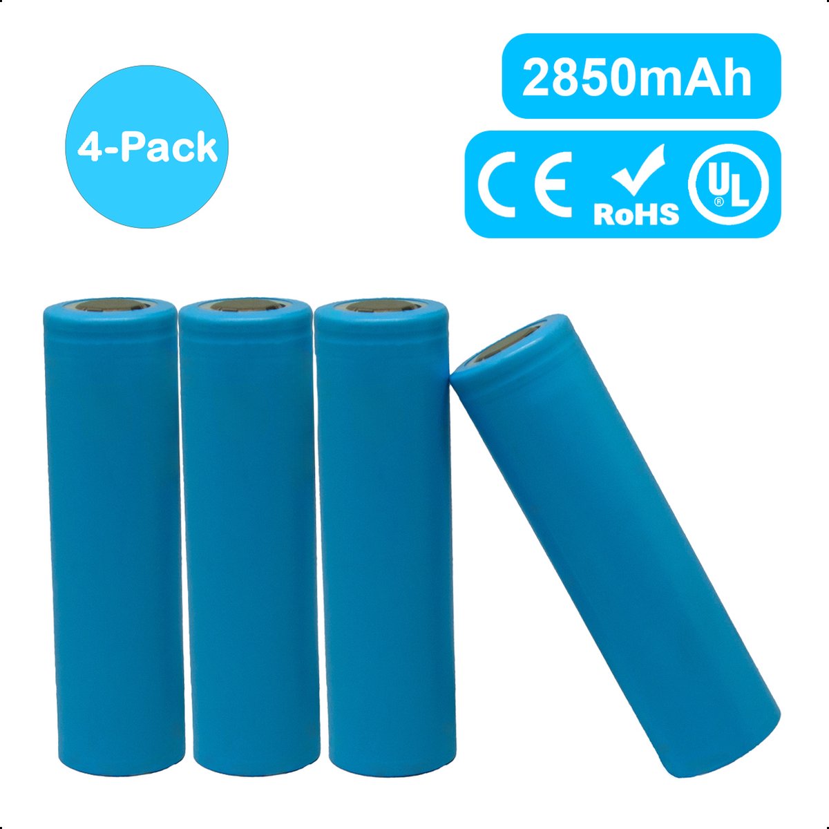 4-Pack 18650 Oplaadbare Batterijen - 2850mAh 10A 3.6/3.7V