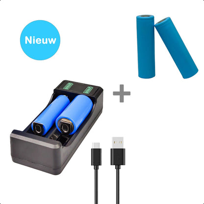 2-Slots Batterijoplader USB-C Met 2x 18650 Oplaadbare Batterijen - 2850mAh 10A 3.6V/3.7V - 10440/18650