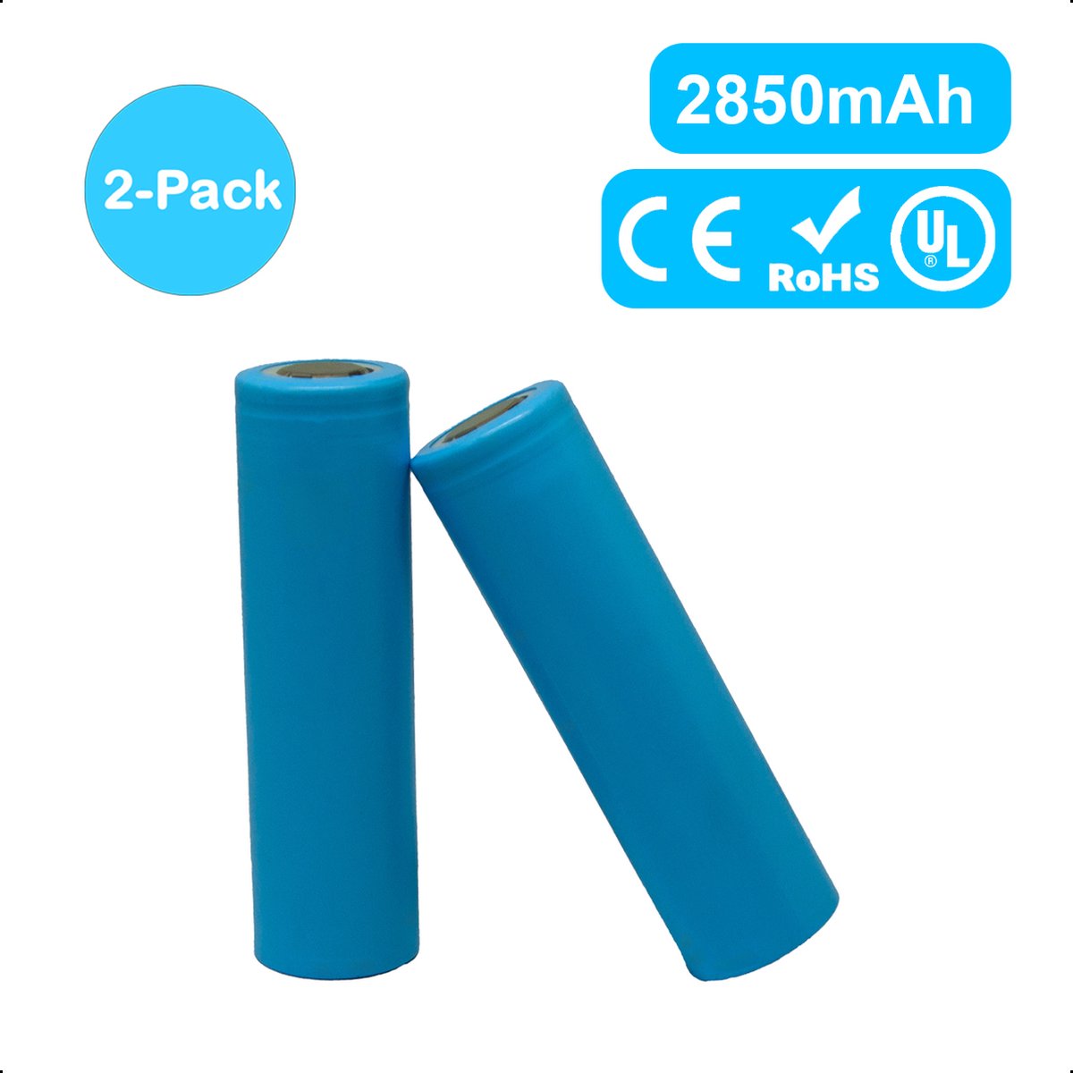 2-Pack 18650 Oplaadbare Batterijen - 2850mAh 10A 3.6/3.7V