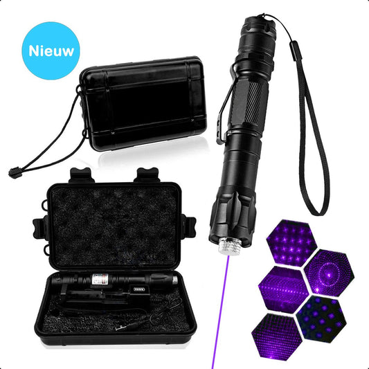 Stylo laser professionnel TechEssentials® violet &lt;5 mW avec étui - rechargeable - y compris piles et chargeur | Stylos laser - Pointeur laser - Gadget