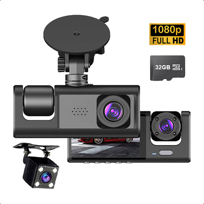 Dual Dashcam Voor Auto - Met Achteruitrijcamera Universeel - Full HD - Met 32GB Micro SD-Kaart - Met Nachtzicht