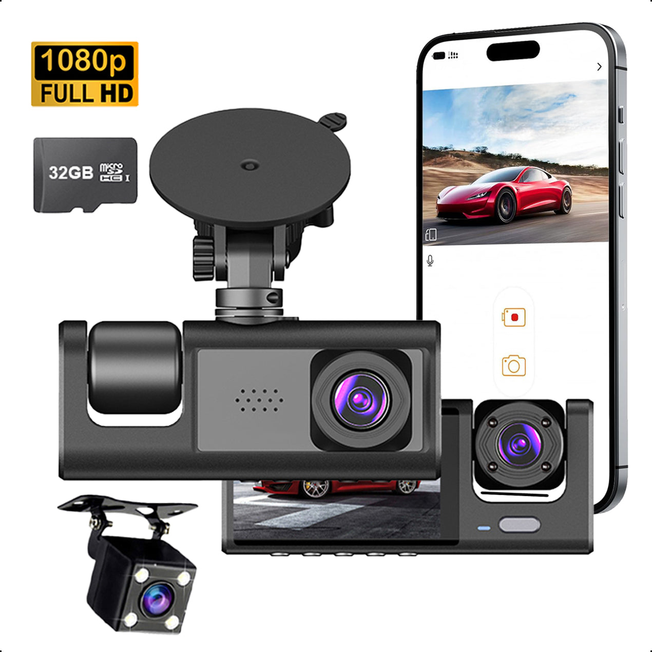 Dual WiFi Dashcam Voor Auto - Met Achteruitrijcamera Universeel - Full HD - Met 32GB Micro SD-Kaart - Met Nachtzicht - APP