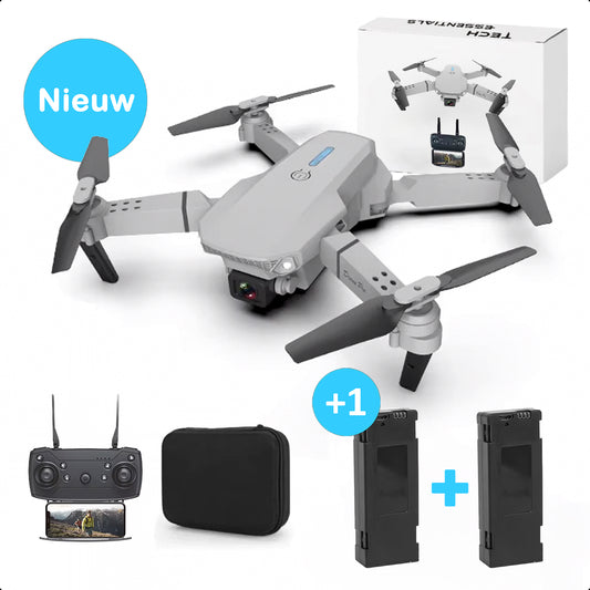 Drone à double caméra TechEssentials® - avec 2 piles et étui - Gris | Enfants - Pour enfants - FPV Mini pilotable - Adultes - Extérieur - Jouets - RC - E88