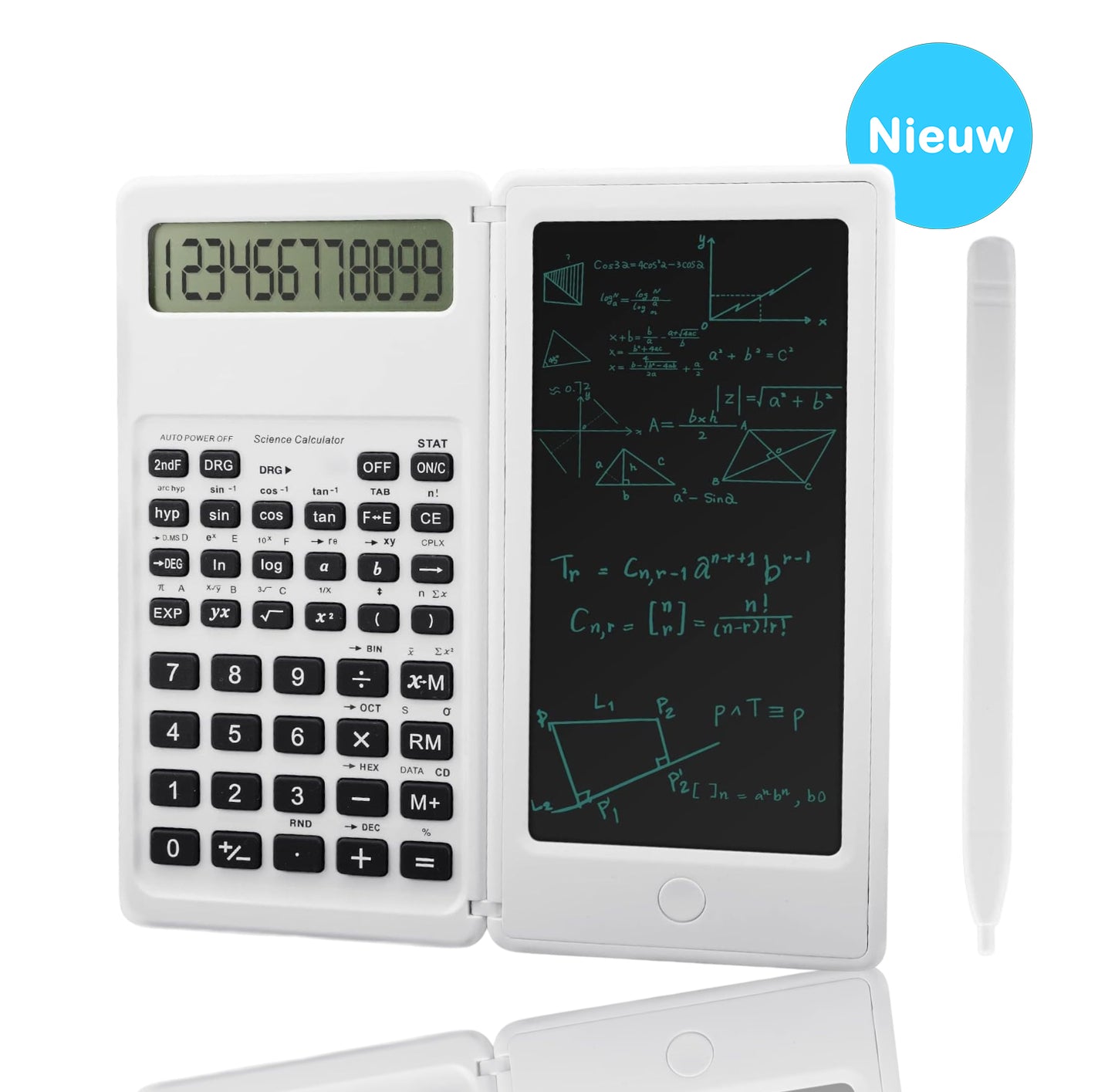 White calculator with e-note