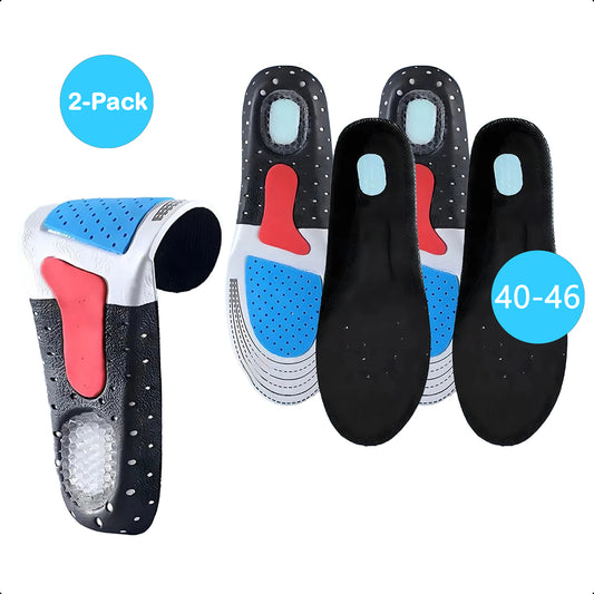 2-Pair Insoles - Gel Insoles - Heel Spur Insoles - Size 40-46 | Men's Gel Insoles - Women's Arch Support - Women's Heel Insoles - Terrycloth - Sports - Anti-slip Heel Raiser - Achilles Tendon - Raising Insoles Work Shoes - Black