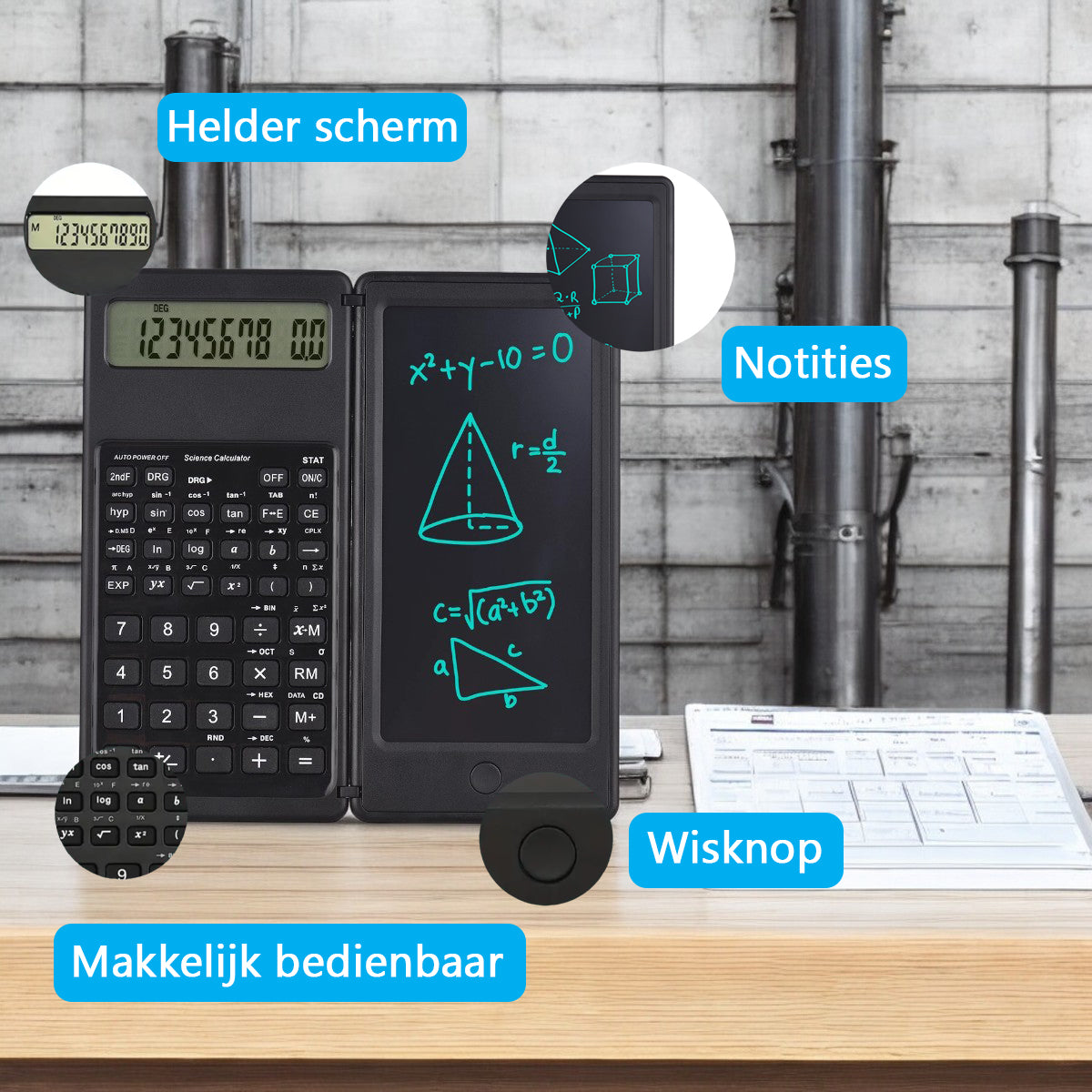 Wetenschappelijke Rekenmachine Met Digitale Notitieblok En Pen - Zwart