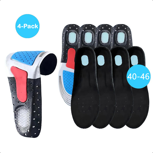 4-Pair Insoles - Gel Insoles - Heel Spur Insoles - Size 40-46 | Men's Gel Insoles - Women's Arch Support - Women's Heel Insoles - Terrycloth - Sports - Anti-slip Heel Raiser - Achilles Tendon - Raising Insoles Work Shoes - Black