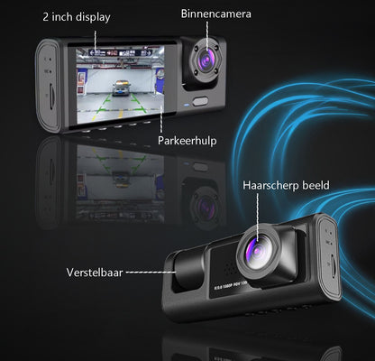 TechEssentials - Dual Dashcam For Car - Full HD - Rear View Camera - Incl Micro SD Card | And Rear - Night Vision - Camera