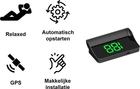 TechEssentials HUD GPS - Vert - Compteur de vitesse - Voiture | Affichages tête haute - USB