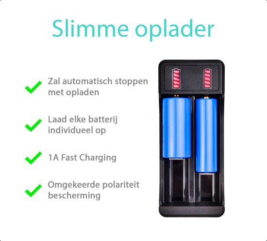 TechEssentials® 2-Slots 18650 Battery Charger USB-C - 10440/18650 | Li-ion - Flat Top - Holder - Battery - Lithium