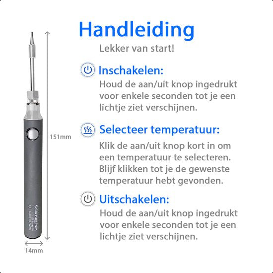 TechEssentials Cordless Soldering Iron 8W 450°C - USB-C Rechargeable - Temperature Adjustable - Gray | Tin - Station - Set - Gun - Electric - Battery