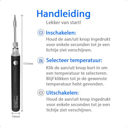 Draadloze Soldeerbout 8W 450°C - USB-C Oplaadbaar - Temperatuur Verstelbaar - Zwart