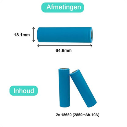 2-Slots Batterijoplader USB-C Met 2x 18650 Oplaadbare Batterijen - 2850mAh 10A 3.6V/3.7V - 10440/18650