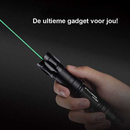 Stylo laser professionnel TechEssentials® vert &lt;5 mW avec étui - rechargeable - y compris piles et chargeur | Stylos laser - Pointeur laser - Gadget