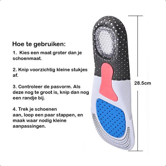 2-Paar Inlegzolen - Gelzooltjes - Hielspoor Zooltjes - Maat 40-46 - Grijs