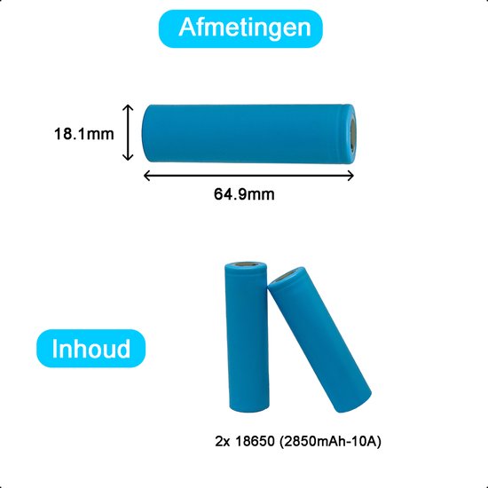 Paquet de 2 piles rechargeables TechEssentials® 18650 - 2850 mAh 10 A 3,6/3,7 V | Li-ion - Flat Top - Support - Batterie - Lithium