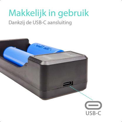 2-Slots Batterijoplader USB-C Met 2x 18650 Oplaadbare Batterijen - 2850mAh 10A 3.6V/3.7V - 10440/18650