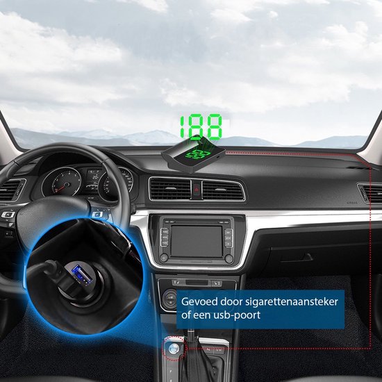 TechEssentials HUD GPS - Vert - Compteur de vitesse - Voiture | Affichages tête haute - USB