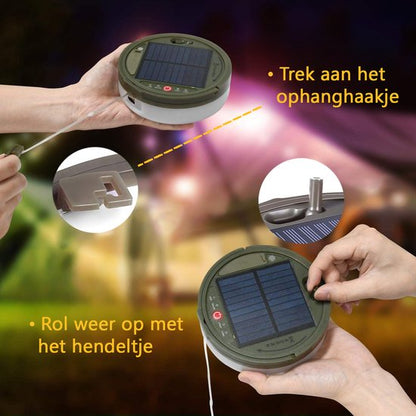 Solar Camping Lichtsnoer Met Afstandsbediening - 10 Meter - IP67 Waterdicht - Oprolbaar - Oplaadbaar