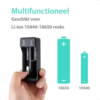 2-Slots Batterijoplader USB-C Met 2x 18650 Oplaadbare Batterijen - 2850mAh 10A 3.6V/3.7V - 10440/18650