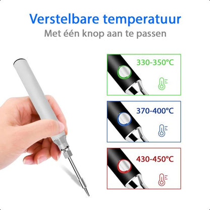 Draadloze Soldeerbout 8W 450°C - USB-C Oplaadbaar - Temperatuur Verstelbaar - Wit