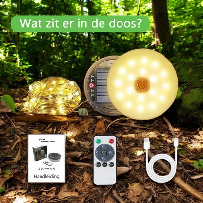 Solar Camping Lichtsnoer Met Afstandsbediening - 10 Meter - IP67 Waterdicht - Oprolbaar - Oplaadbaar