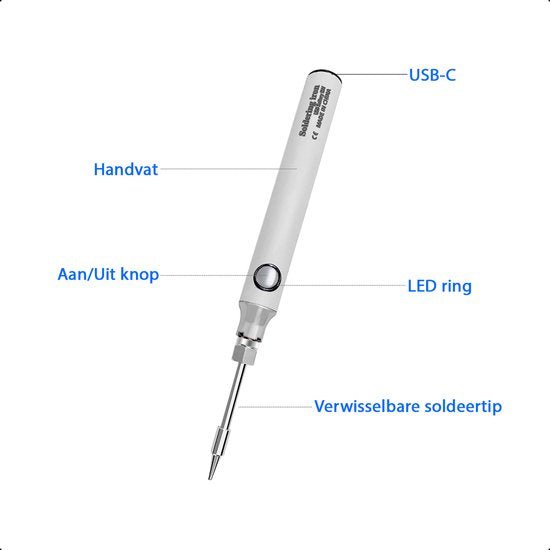 Draadloze Soldeerbout 8W 450°C - USB-C Oplaadbaar - Temperatuur Verstelbaar - Wit