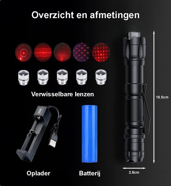 Professionele Laserpen Rood <5mW Met Case - Oplaadbaar - Inclusief Batterijen En Oplader