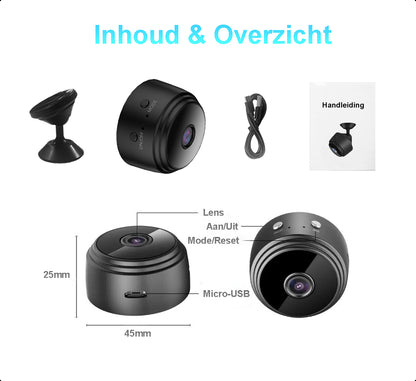 HD Wifi Mini Beveiligingscamera - Nachtzicht - Bewegingsdetectie - USB - Zwart