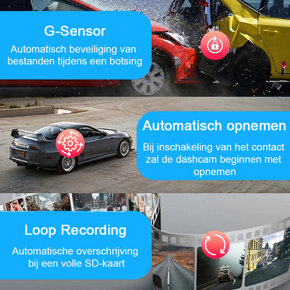 Dual Dashcam Voor Auto - Met Achteruitrijcamera Universeel - Full HD - Met 32GB Micro SD-Kaart - Met Nachtzicht