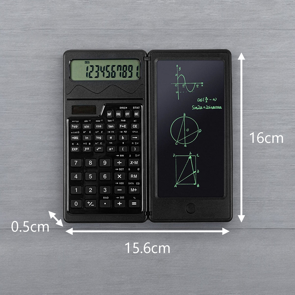 Wetenschappelijke Solar Rekenmachine Met Digitale Notitieblok En Pen - Zwart