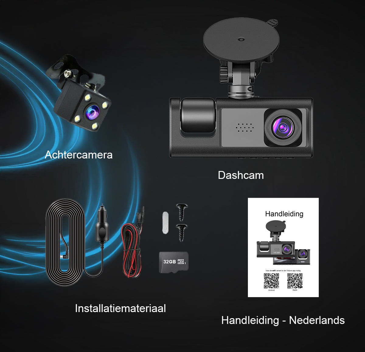 TechEssentials - Dual Dashcam For Car - Full HD - Rear View Camera - Incl Micro SD Card | And Rear - Night Vision - Camera