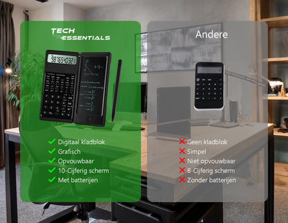 Calculatrice scientifique TechEssentials – Bloc-notes numérique | École - Bureau - Écrire - Gratter - Stylo - Étudiants - Durable