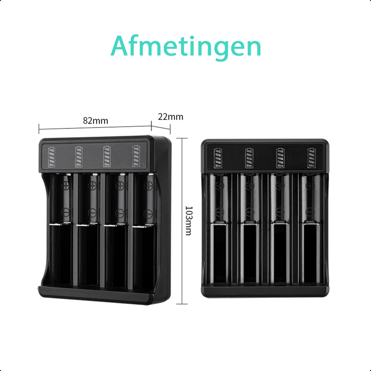 4-Slots Batterijoplader USB-C Met 4x 18650 Oplaadbare Batterijen - 2850mAh 10A 3.6V/3.7V - 10440/18650 - Li-ion